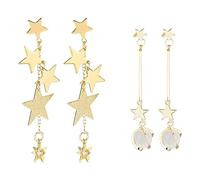 SUPERFINDINGS 2 Pairs Star Dangle Earrings Symmetrical Star Long Earrings Lucky Moon Drop Earring Crescent Planet Chain Earrings Eight-pointed Star Meteor Earrings For Women