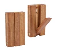 SUPERFINDINGS 2 Pcs Folding Wood Wall Hooks Foldable Wooden Coat Hooks Wall Mounted Hooks Rack Space Saving 14x8 cm Ultra Slim 24.5 mm Fold Flat for Entryway Bathroom Hallway Camel