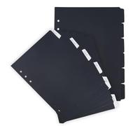 SUPERFINDINGS 2 Sets 12 Sheets A5 Index Binder Dividers Black Plastic Binder Dividers with 6 Tabs A5 Durable Indexs Page Divider 6 Holes Ring Index Page for Planner Notebook Journal, 8.3x6.2inch