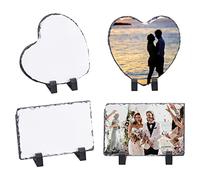 SUPERFINDINGS 2 Sets 2 Style Sublimation Blank Slate Rock Stone Heart Rectangle Photo Frame with Display Holder Transfer Heart Picture Frame for Comrate