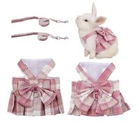 SUPERFINDINGS 2 Sets Rabbit Harness and Leash 2 Sizes Bunny Leash Escape-Proof Adjustable Vest Cute Skirt Bunny Vest Harness Outdoor Camping Hiking Training for Ferret Kittn Puppy Small Animals,Pink