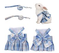 SUPERFINDINGS 2 Sets Rabbit Harness and Leash 2 Styles Escape-Proof Adjustable Vest Cute Skirt Bunny Vest Harness Outdoor Camping Hiking Training for Ferret Kittn Puppy Small Animals,Sky Blue