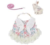 SUPERFINDINGS 2 Sets Rabbit Harness and Leash 2 Styles PU Leather Escape-Proof Adjustable Vest Cute Skirt Bunny Cotton Dress Outdoor Camping Hiking Training for Ferret Kittn Puppy Small Animals,Violet