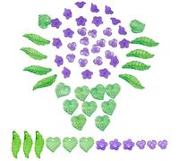 SUPERFINDINGS 2 Styles Acrylic Purple Flower Beads 2 Styles Green Leafs Beads,Eustoma, Phalaenopsis,Floral Bead Kit, Floral Charm Spacer Bead for Knitting