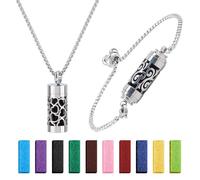 SUPERFINDINGS 2 Styles Essential Oil Diffuser Necklace Bracelet Set Stainless Steel Aromatherapy Locket Pendant Set with 10Pcs Felt Pads Locket Adjustable Bracelet Set for Women Mom Gift