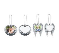 SUPERFINDINGS 2 Styles Wing Memorial Hanging Ornament Alloy Heart Transfer Sublimation Antique Silver Photo Angel Wings Blank for Car Hanging Tree Decoration Necklace Keychain Photo Pendant