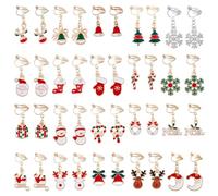 SUPERFINDINGS 20 Styles Christmas Clip On Earrings Set - Cute Santa Bell Snowflake Ear Clip - Dainty Non Pierced Alloy Holiday Fashion Festive Earrings for Women