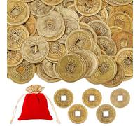 SUPERFINDINGS 200Pcs 5 Styles Chinese Feng Shui Coins Chinese New Year Feng Shui Coins with 2Pcs Pouches Bag I-ching Coin Ornament Qing Dynasty Fortune Lucky Coin for Good Luck Health Success Wealth