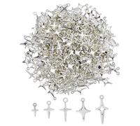 SUPERFINDINGS 200Pcs 5Styles Silver Star Charm North Star Charm Tibetan Style Alloy Pendants Bulk Hollow Point Pendants for DIY Craft Necklace Pendant Keychain