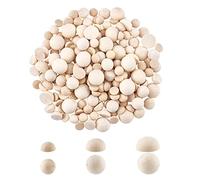 SUPERFINDINGS 200pcs Split Wood Balls Small Natural Unfinished Half Round Wooden Beads Decorative Wood Crafting Balls Unfinished Wood Sphere Cabochon for Crafts Making