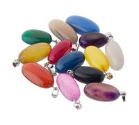 SUPERFINDINGS 20Pcs 10 Colors Oval Natural Stone Pendants Rose Quartz Opal Agate Polished Gemstone Crystals Charms Chakra Agate Stone Pendants for Necklace Jewelry Craft Making