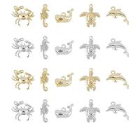 SUPERFINDINGS 20Pcs 10 Style Rack Plating Alloy Charms Sea Animals Theme Pendants Crab Sea Horse Whale Sea Turtle Dolphin Charms Platinum and Light Gold Alloy Pendants, Hole: 1.5~1.8mm