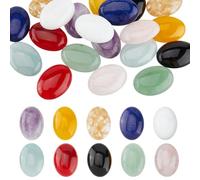 SUPERFINDINGS 20Pcs 10 Styles Natural Gemstone Cabochons Crystal Quartz Cabochon Flatback Oval Cabochons 25x18mm No Hole Mixed Stone Gems for Jewelry Making DIY Craft