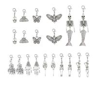 SUPERFINDINGS 20Pcs 10 Styles Skeleton Skull Charms Alloy Clip on Charms Butterfly Tibetan Style Dangle Pendants Zipper Pull Charms with Lobster Clasp for Bag Purse Handbag Keychain