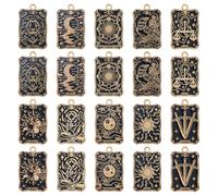 SUPERFINDINGS 20Pcs 10Styles Tarot Card Charms Alloy Enamel Pendant Black Gold Amulet Lucky Charms Halloween Gothic Tarot Card Charm Rectangle Charm for DIY Jewelry Making