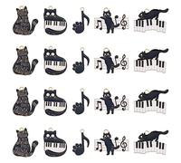 SUPERFINDINGS 20Pcs 5 Styles Music Theme Cat Pendants Cat with Piano & Music Scores Dangle Charms Alloy Enamel Charms Black White Earrings Necklaces Bracelets Charms for Jewelry Making