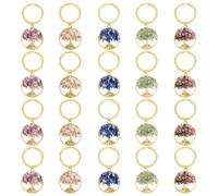 SUPERFINDINGS 20Pcs 5 Styles Tree of Life Keychain Gemstone Keychain Natural Crystal Stone Handmade Keyring Charm for DIY Lucky Bag Charms Keyring