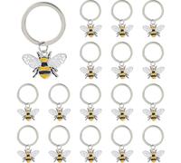 SUPERFINDINGS 20Pcs Bees Keyrings 4.3cm/1.7" Bee Keychains Cute Bees Charms Enameled Keychain Bag Charms Purse for Car Decorations Metal Pendant Bees Party Supplies Bag Hanging Decoration,Platinum