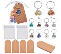SUPERFINDINGS 20Pcs Tree of Life Gemstone Keychain Bulk Natural Crystal Stone Keyrings with Paper Tags and Organza Bags for DIY Bag Ornament Weddings Showers Favours
