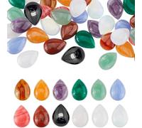 SUPERFINDINGS 24Pcs 12 Colors Teardrop Stone Cabochons Natural Gemstone Cabochons Crystal Quartz Cabochon Flatback No Hole Mixed Stone Gems for Necklace,18x13mm