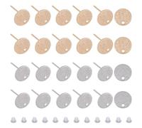 SUPERFINDINGS 24Pcs 2 Colors Hammered Brass Stud Earring Findings 10mm Flat Round Earring Posts Real Gold Platinum Plated Circle Disc Earring Studs for DIY Earrings Craft Making Supplies, Pin: 0.6mm