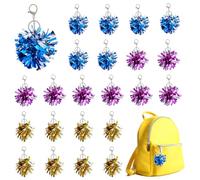 SUPERFINDINGS 24Pcs 3Colors Cheer Pom Pom Keychains Foil Cheerleader Keyring PE Cheerleading Keychain Cheer Key Pendants for Women Cheer Bag Accessories Cheer Camp Gifts