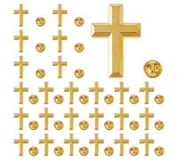 SUPERFINDINGS 24PCS Alloy Cross Brooch Pins Golden Cross Lapel Pins 2.4x1.6cm Christian Brooches for Funeral Church Pray Public Event Metal Lapel Pin Bulk for Costume Decorations