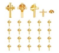 SUPERFINDINGS 24Pcs Golden Cross Lapel Pins Alloy Cross Brooches Metal Badge for Funeral Church Pray Public Event Lapel Pin Bulk for Backpack Clothes, 2.5x1.6cm