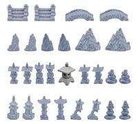 SUPERFINDINGS 28Pcs 14 Styles Chinese Garden Ornament Miniature Zen Garden Figurine Resin Mini Pagoda Bridge Lantern Statue Micro Landscape Decor Ornaments for Pots Bonsai Patio Yard Mini House Decor