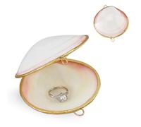 SUPERFINDINGS 2Pc Seashell Trinket Box Palm Sized 8.2x7.6x3.4cm Hinged Shell Jewelry Holder Beach Ring Dish Coastal Desktop Decor Wedding Ring Holder for Necklace Bracelets Supplies