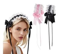 SUPERFINDINGS 2Pcs 2 Colors Ruffled Lace Headband Lolita Headwear with Duckbill Clip Lace Maid Hairband Hair Accessories Cute Hair Band Pink & Black Vinatge Women Headwear for Cosplay Tea Party