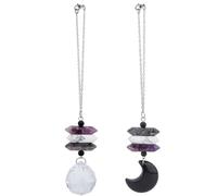 SUPERFINDINGS 2Pcs 2 Styles Crystal Hanging Car Charms Rear View Mirror Car Charm Suncatcher Gemstone Sun Catcher Ornament with Crystall Ball and Moom Pendant, 20cm/7.9"
