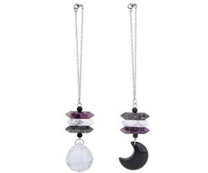 SUPERFINDINGS 2Pcs 2 Styles Crystal Hanging Car Charms Rear View Mirror Car Charm Suncatcher Gemstone Sun Catcher Ornament with Crystall Ball and Moom Pendant, 20cm/7.9"