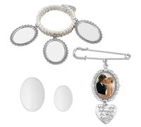 SUPERFINDINGS 2Pcs 2 Styles Wedding Bouquet Charms Wedding Photo Charms and Bracelets Memory Blank Charms for Wedding Triple Loops Memorial Photo Charm for Bridal Engagement Flower Decoration