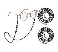 SUPERFINDINGS 2Pcs Beaded Glasses Chain Eye Glasses Holders Around Neck Black Eyeglass Chains Sunglass Holder Strap Face Chains Eye Glasses String Holder for Women Men
