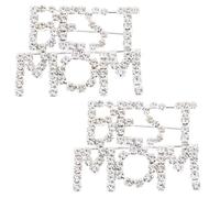 SUPERFINDINGS 2Pcs Best Mom Brooch Mother's Day Theme Word Best Mom Alloy Rhinestone Platinum Crystal Brooches Brooch Pin for Mothers Day Birthday Thanksgiving Day