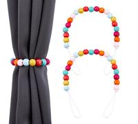 SUPERFINDINGS 2Pcs Colorful Boho Curtain Tiebacks Wood Bead Curtain Tieback Rainbow Window Treatment Decorative Tie Backs Farmhouse Decorative Tie Backs