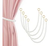 SUPERFINDINGS 2Pcs Curtain Tie Backs Light Yellow Curtain Window Holdbacks Holders Glass Pearl Beads Curtain Tiebacks Clips for Home Office Decorative Curtain