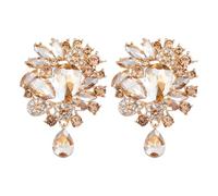 SUPERFINDINGS 2PCS Flower Rhinestone Brooches Elegant Crystal Brooch Pins Wedding Bridal Big Brooch Vintage Golden Diamond Brooches for Wedding Party Accessory, 7.7x5.3cm