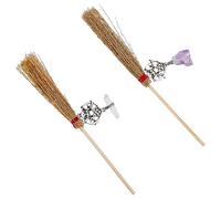 SUPERFINDINGS 2Pcs Halloween Theme Mini Straw Brooms with Crystal Charms 16.5cm Halloween Witches Doll Tiny Brooms Straw Craft Halloween Decoration Prop for Doll House Puppets Cosplay Party Gifts