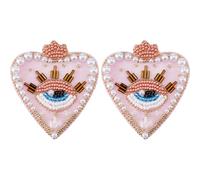 SUPERFINDINGS 2Pcs Heart Evil Eye Patch 69x63mm Vintage Weeping Eye Appliques Sequin Heart Applique Sew On Pearl Beaded Heart Patch for Clothing Jeans Jackets Handbag Shoes DIY Decor,Pink