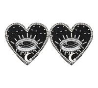 SUPERFINDINGS 2Pcs Heart Evil Eye Patch 71x69mm Vintage Weeping Eye Appliques Sequin Heart Applique Sew On Rhinestone Beaded Heart Patch for Clothing Jeans Jackets Handbag Shoes DIY Decor,Black