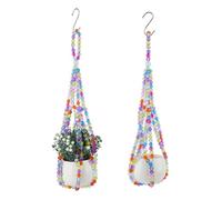 SUPERFINDINGS 2Pcs Macrame Plant Hanger Colorful Glass Bead Plant Hanger with 2 Hooks 38.5-50cm Bohemian Hanging Planter Holder Decorative Flower Pot Holder for Indoor Outdoor Home Garden Decor