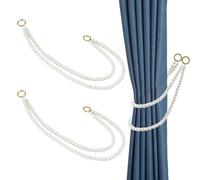 SUPERFINDINGS 2Pcs Pearls Curtain Tiebacks with Metal Rings Curtain Holdbacks Holders Cord Pearls Strands Decorative Tie Backs for Room Curtains,Doubled Pearls Strands