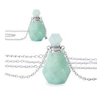 SUPERFINDINGS 2Pcs Perfume Bottle Necklace Essential Oil Diffuser Necklace Natural Green Aventurine Perfume Bottle Pendant with 304 Stainless Steel Chain Gemstone Vial Pendant for Woman Men