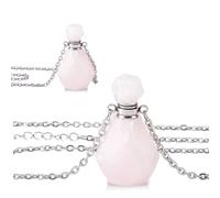 SUPERFINDINGS 2Pcs Perfume Bottle Necklace Essential Oil Diffuser Necklace Pink Natural Rose Quartz Perfume Bottle Pendant with 304 Stainless Steel Chain Gemstone Vial Pendant for Woman Men
