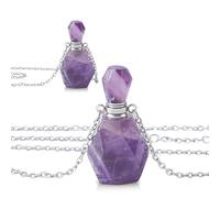 SUPERFINDINGS 2Pcs Perfume Bottle Necklace Essential Oil Diffuser Necklace Purple Natural Amethyst Perfume Bottle Pendant with 304 Stainless Steel Chain Gemstone Vial Pendant for Woman Men