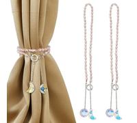 SUPERFINDINGS 2PCS Pink Crystal Beaded Holdbacks 16.5" Curtain Tiebacks Curtains Sheer/Drapery Holdbacks Sun and Moon Curtain Tie Backs (Crystal AB)