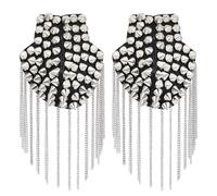 SUPERFINDINGS 2Pcs Platinum Rivet Tassel Epaulets Detachable Punk Style Chain Tassel Epaulettes Fringe Shoulders Boards Badge with Iron Pin Metal Cloth Findings for Uniform Accessories 203x85mm