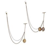 SUPERFINDINGS 2PCS Pocket Watch Chains Brass Single Albert Chain with Locket Pendant Suit Wallet Chains T Bar Men's Pocket Link Antique Bronze Vintage Albert Chain with T Bar, Length: 35.3cm/13.9"